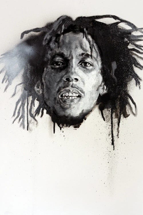 Black and white drawn portrait of Bob Marley by iCanvas new artist Cody Senn