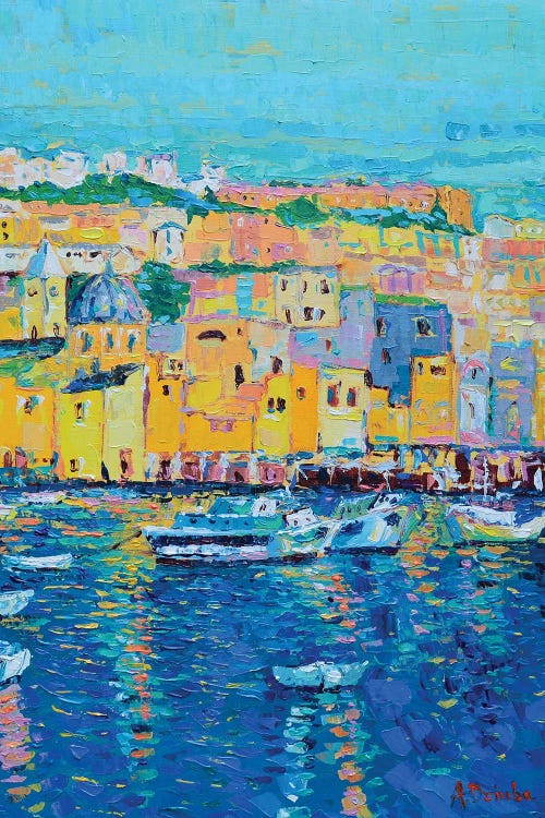 Impressionistic painting of a coastal city by new icanvas creator Adriana Dziuba