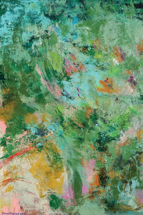 Abstract art featuring green and pink hues by iCanvas new artist Jenny Furman