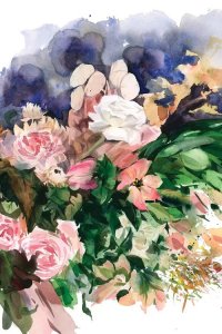 Pink and green floral watercolor by 5 Questions With featured artist Gosia Gregorczyk