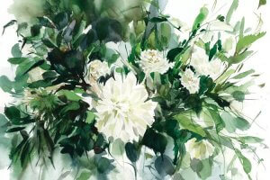 Wall art of white and green floral watercolors from 5 Questions With iCanvas artist Gosia Gregorczyk