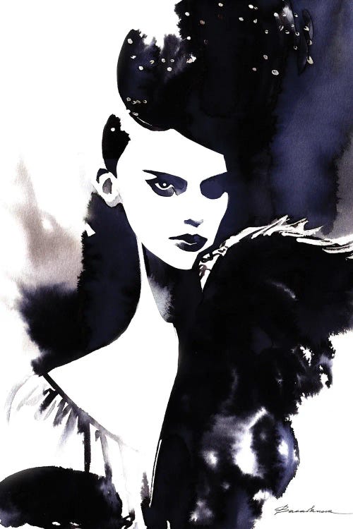 Black and white fashion illustration of a woman in Givenchy by iCanvas new creator Khrystyna Barabanova