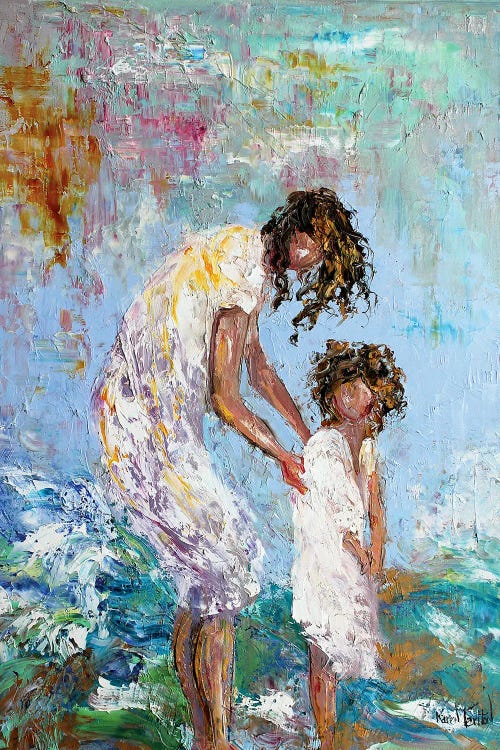 impressionistic painting of a mother and daughter by the beach by new icanvas creator Karen Tarlton