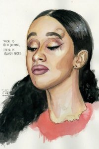 Portrait of Cardi B by 5 Questions With featured artist Sean Ellmore