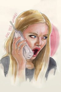 Illustration of Karen from Mean Girls saying Boo You Whore into phone by Sean Ellmore
