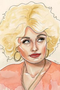 Portrait of Dolly Parton wearing pink by iCanvas artist Sean Ellmore