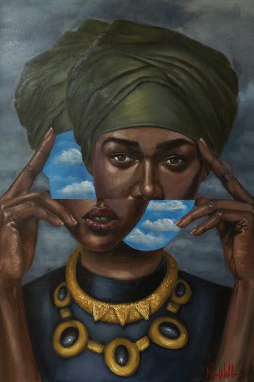 Portrait of a Black woman with clouds merging with face by Reian Williams