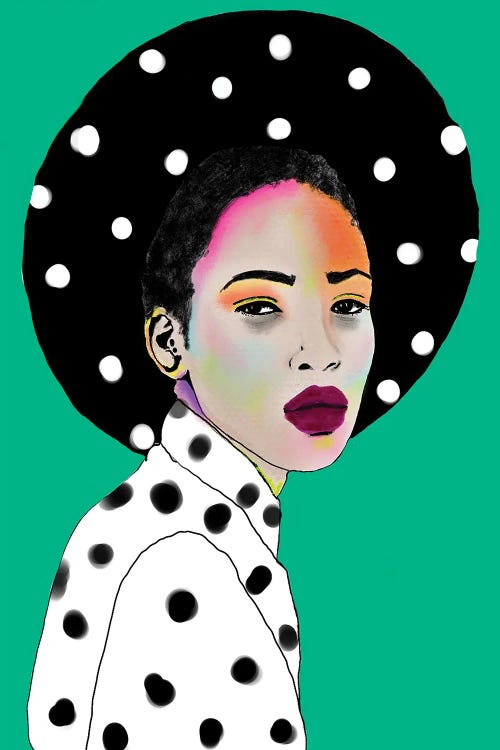 Portrait of a Black woman with an afro covered in polka dots by new iCanvas creator Ana Sneeringer