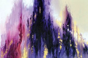 Contemporary abstract painting of shades of purple and gold by 5 Question With featured artist Spellbound Fine Art