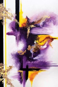 Abstract wall art featuring purple black and yellow splashes of color by iCanvas artist Spellbound Fine Art