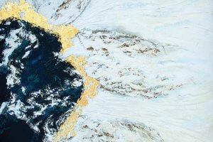 Blue gold and white aerial abstract painting of Iceland by iCanvas 5 Questions With artist Spellbound Fine Art