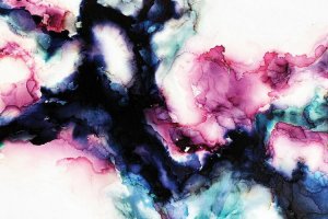 Contemporary abstract art featuring blue black and pink hues by Spellbound Fine Art