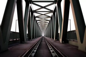 Symmetrical photography of an industrial bridge by iCanvas artist Zoltan Toth
