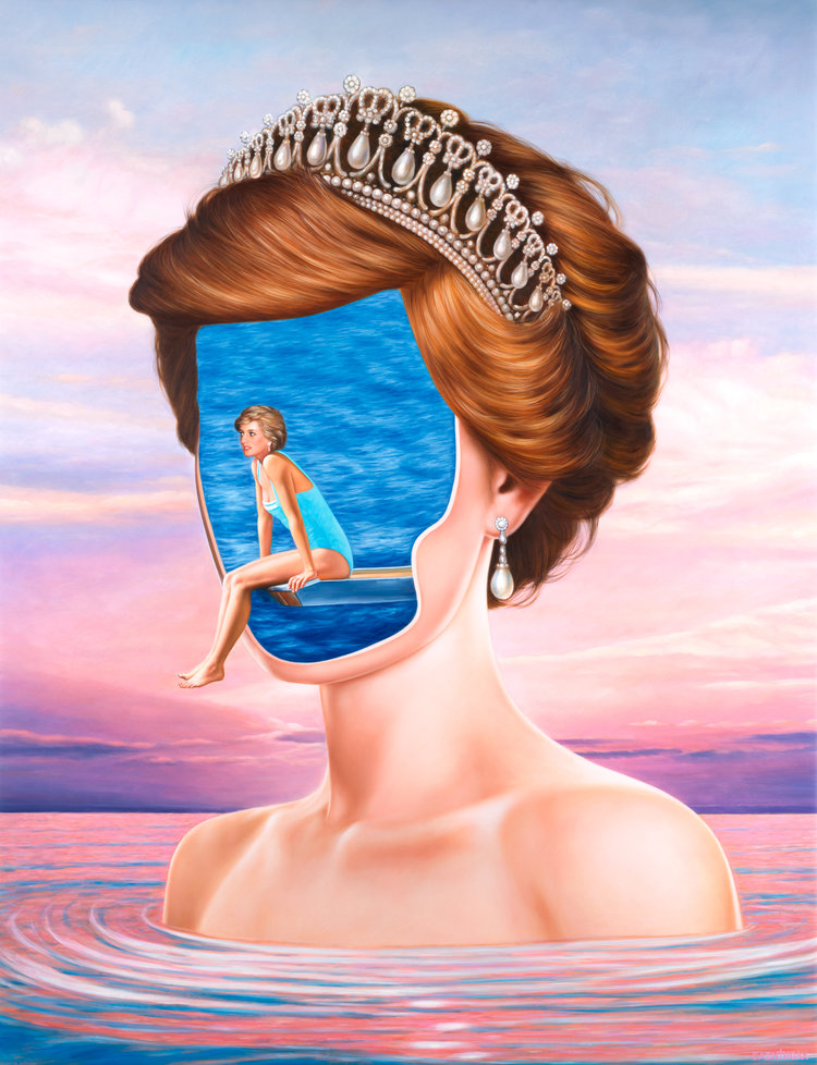 Digital art of Princess Diana with her body inside face above water by Saint Hoax