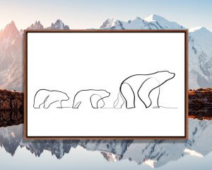 Black and white one line drawing of a family of polar bears by iCanvas artist Dane Khy