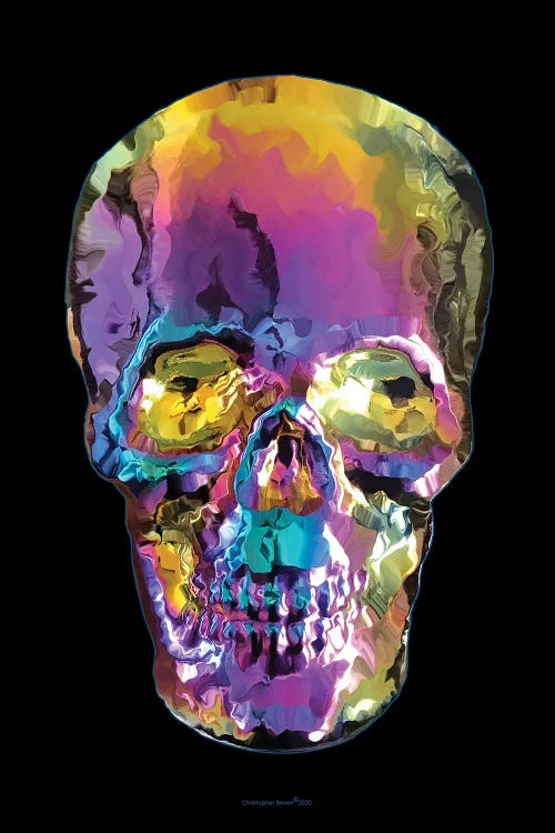Wall art of a shiny, iridescent skull by new iCanvas creator Christopher Brown