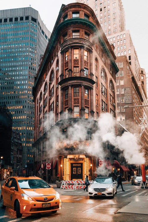 Photograph of an NYC street corner featuring traffic and steam by new iCanvas artist Dylan Walker