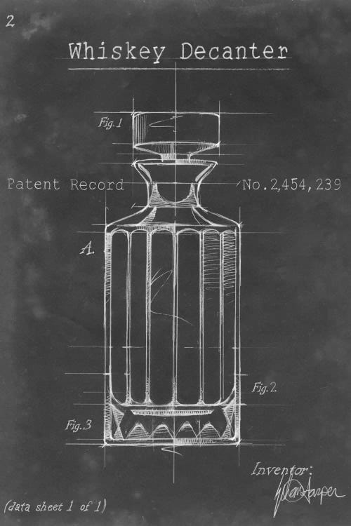 Sophisticated art blueprint of a whiskey decanter by iCanvas artist Ethan Harper