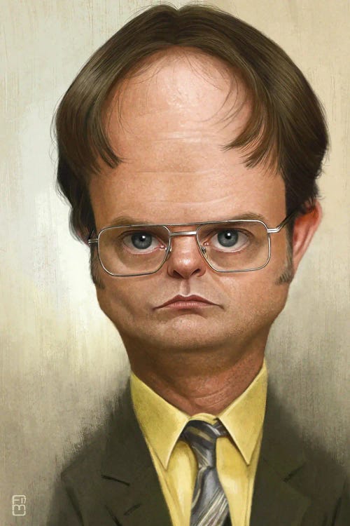 Celebrity caricature of Dwight Schrute from The Office by new iCanvas artist Fernando Mendez