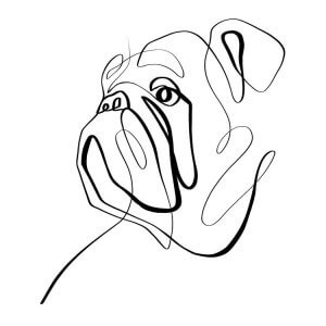 Black and white minimalist line drawing of a bulldog’s profile by iCanvas artist Dane Khy