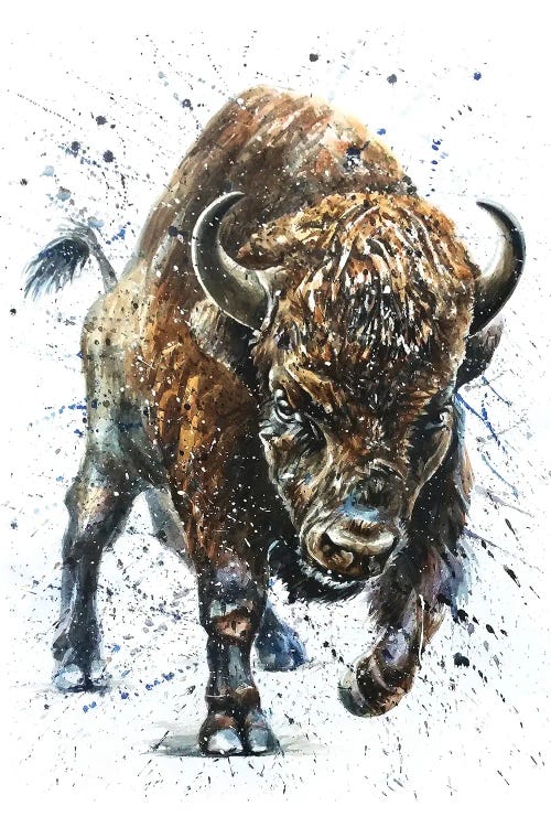 Painting of a buffalo charging ahead by new iCanvas creator Konstantin Kalinin