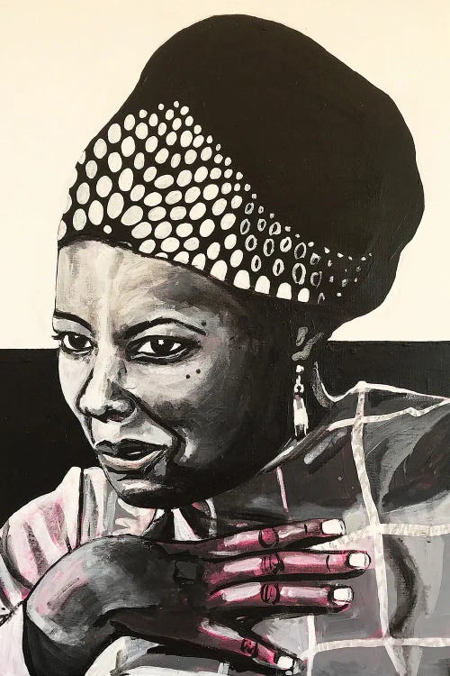 Wall art of Maya Angelou scowling with hand on chess by new iCanvas creator Kats Illustration