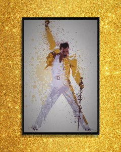 LGBTQ icon art of Freddie Mercury in gold jacket and cane with arm raised by iCanvas artist TM Creative Design