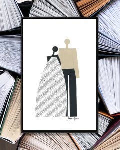 Minimalist interracial love of of black bride and white groom by iCanvas artist LouLouArtStudio