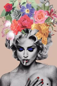Gay icon art of Madonna smoking with flowers coming out of head by iCanvas artist Ana Paula Hoppe