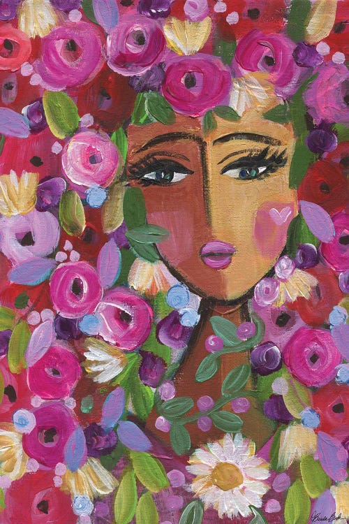 Floral art featuring pink flowers and a womans face by new iCanvas artist Brenda Bush