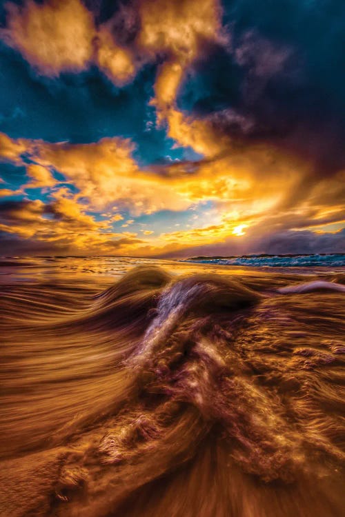 Nature photography of ocean waves below sunset by new icanvas creator Ben Mulder