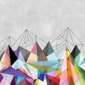 Rainbow art of triangular shapes and outlines similar to Gabriel Dawe's installation by Marieke Bohmer