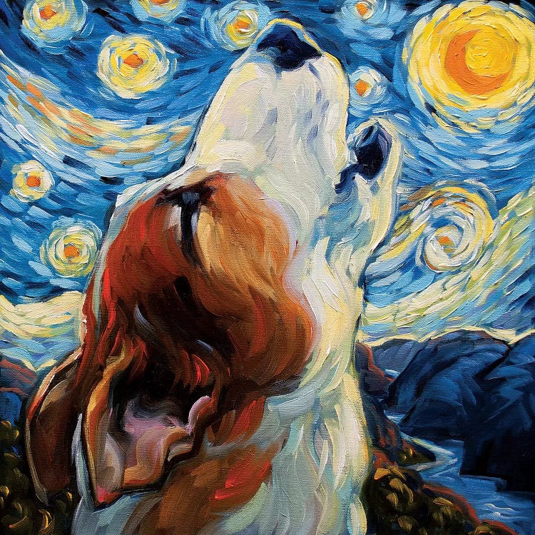 Classic art of Van Gogh’s Starry Night reimagined with howling dog by iCanvas artist CJ Towensend