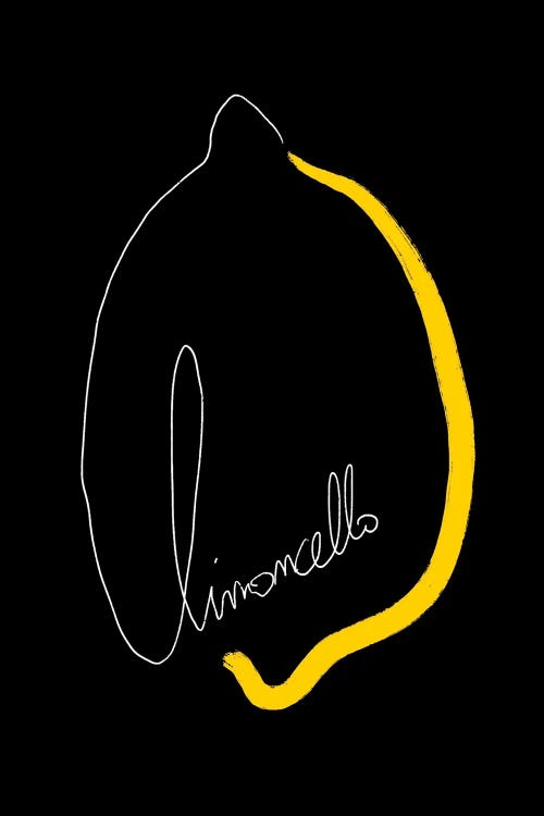 Black wall art with outline of a lemon and word "limoncello" by new icanvas creator Atelier Posters