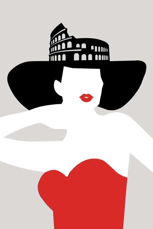 Wall art of womans silhouette with Colosseum hat by new creator Atelier Posters 