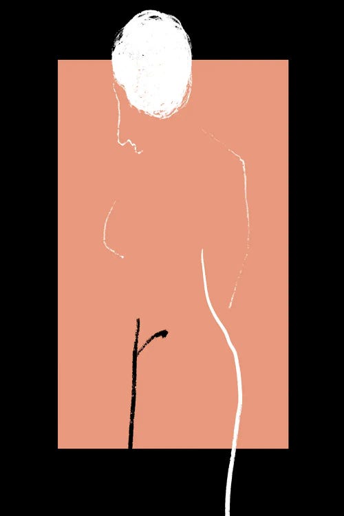 Pink and black wall art with the outline of a nude body by Atelier Posters