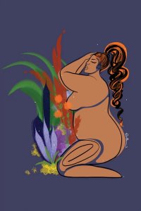 Black joy art featuring fat naked Black woman by plants by iCanvas artist DeeLashee Artistry