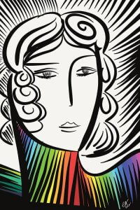 Gabriel Dawe vibes in wall art of outlines woman with rainbow neck by iCanvas artist Emmanuel Signorino