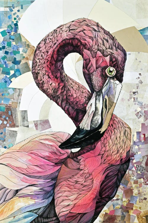 Wall art of a geometric pink flamingo by new icanvas creator Irene Meniconi