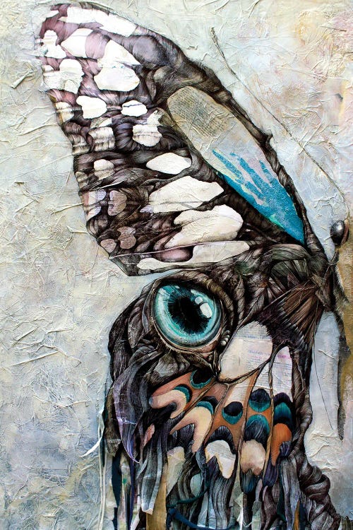 Painting of half of a butterfly wing with blue and gray by new icanvas artist Irene Meniconi