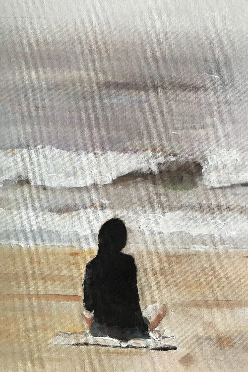 Painting of a woman looking out at the ocean by new icanvas creator James Coates