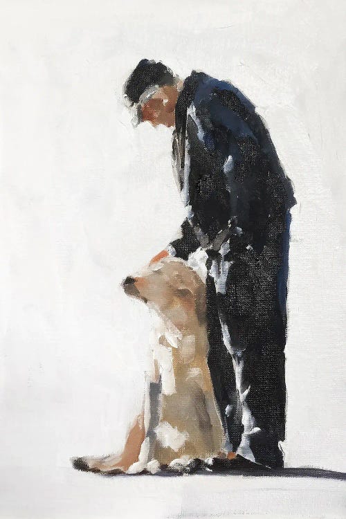 Painting of a man and his golden lab by new creator James Coates