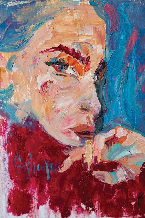 Colorful painting of woman's face by new icanvas creator Kristi Goshovska