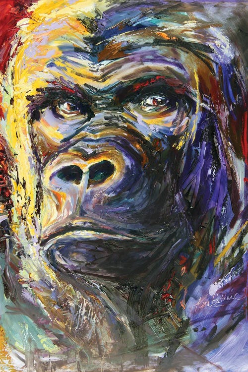 Animal painting of a yellow and blue gorilla by new icanvas artist Kim Guthrie