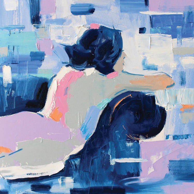 Modern classic art of reimagined version of Picasso’s Blue Nude with pinks and purples by iCanvas artist Li Zhou