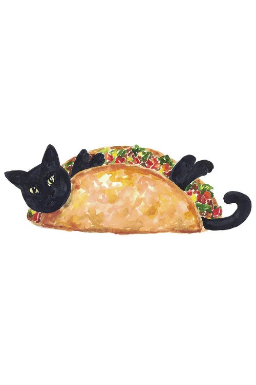 Wall art of a black cat inside of a taco by new iCanvas creator Maryna Salagub