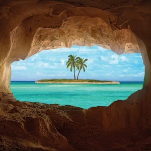 Nature art photograph of palm tree on island from under a cove by iCanvas artist Matt Anderson