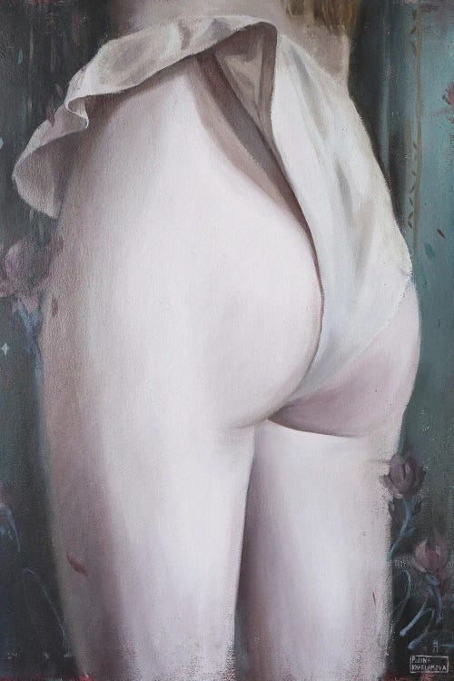 Soft painting of a woman’s butt and legs by new iCanvas creator Polina Kharlamova
