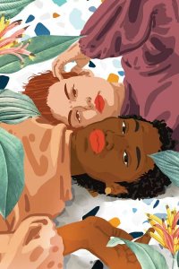 Interracial love art of black person and white person with heads together by iCanvas artist 83 Oranges
