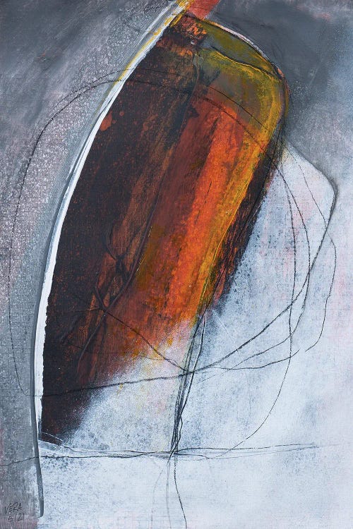 Abstract art featuring gray and red and orange by new icanvas artist Vera Jochum